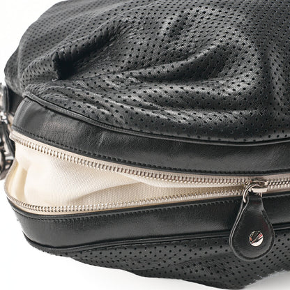 CHANEL Lambskin Punching Coco Mark Coco Charm Chain Handbag Black Silver-Tone Hardware, Pre-Owned