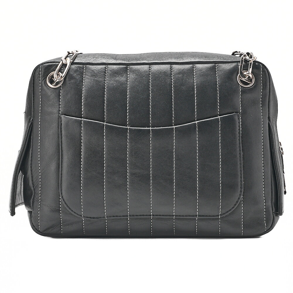 CHANEL Lambskin New Mademoiselle Coco Charm Shoulder Bag Black Silver-Tone Hardware, Pre-Owned