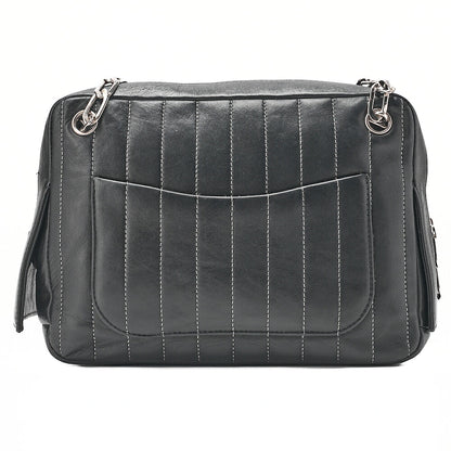 CHANEL Lambskin New Mademoiselle Coco Charm Shoulder Bag Black Silver-Tone Hardware, Pre-Owned