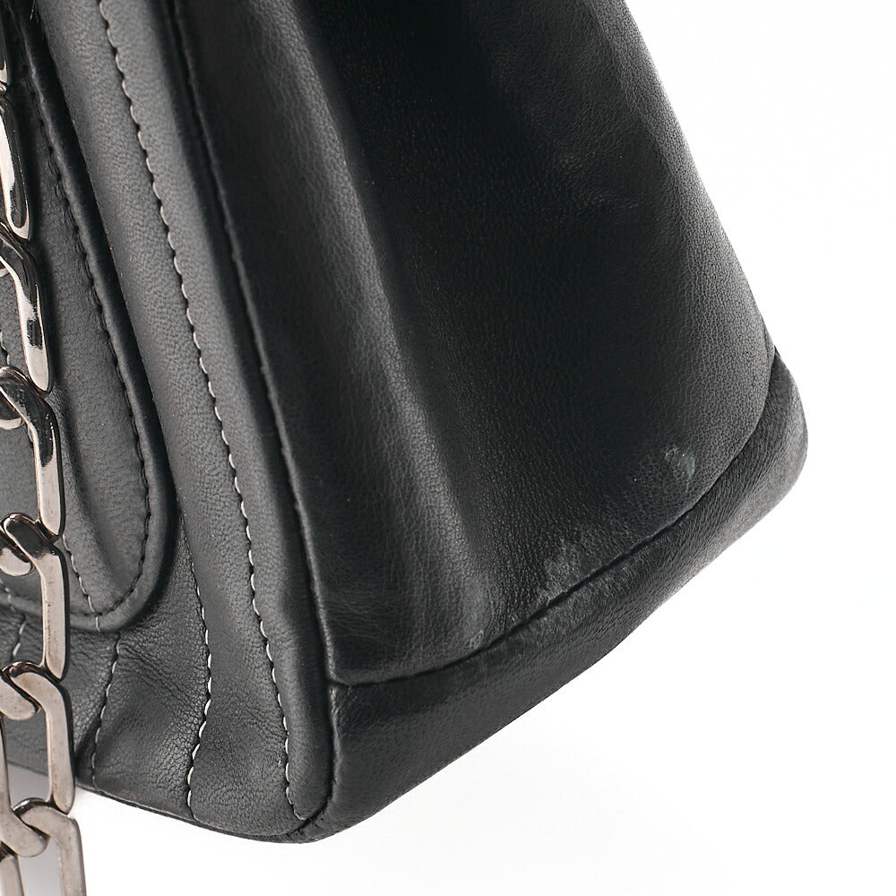 CHANEL Lambskin New Mademoiselle Coco Charm Shoulder Bag Black Silver-Tone Hardware, Pre-Owned