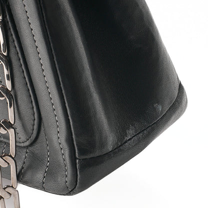 CHANEL Lambskin New Mademoiselle Coco Charm Shoulder Bag Black Silver-Tone Hardware, Pre-Owned