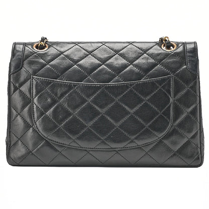 CHANEL Lambskin Matelasse Paris Limited Double Flap Chain Shoulder Bag Black Gold-Tone Hardware, Pre-Owned