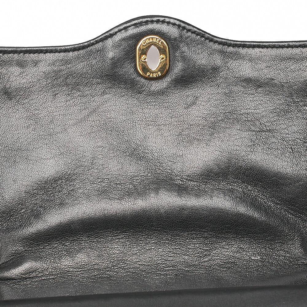 CHANEL Lambskin Matelasse Paris Limited Double Flap Chain Shoulder Bag Black Gold-Tone Hardware, Pre-Owned