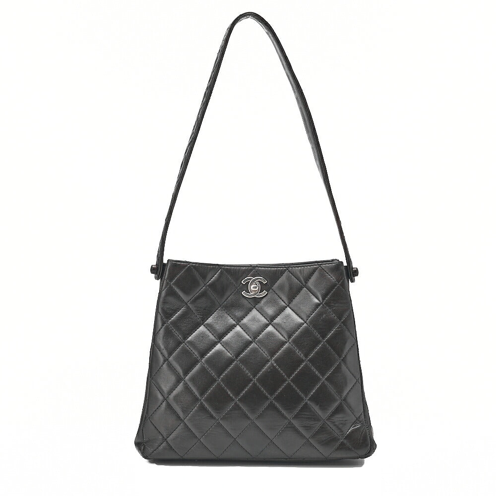 CHANEL Lambskin Matelasse Double Face One Shoulder Black Silver-Tone Hardware, Pre-Owned