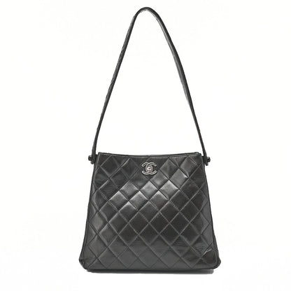 CHANEL Lambskin Matelasse Double Face One Shoulder Black Silver-Tone Hardware, Pre-Owned