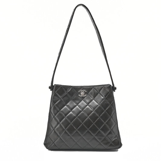 CHANEL Lambskin Matelasse Double Face One Shoulder Black Silver-Tone Hardware, Pre-Owned