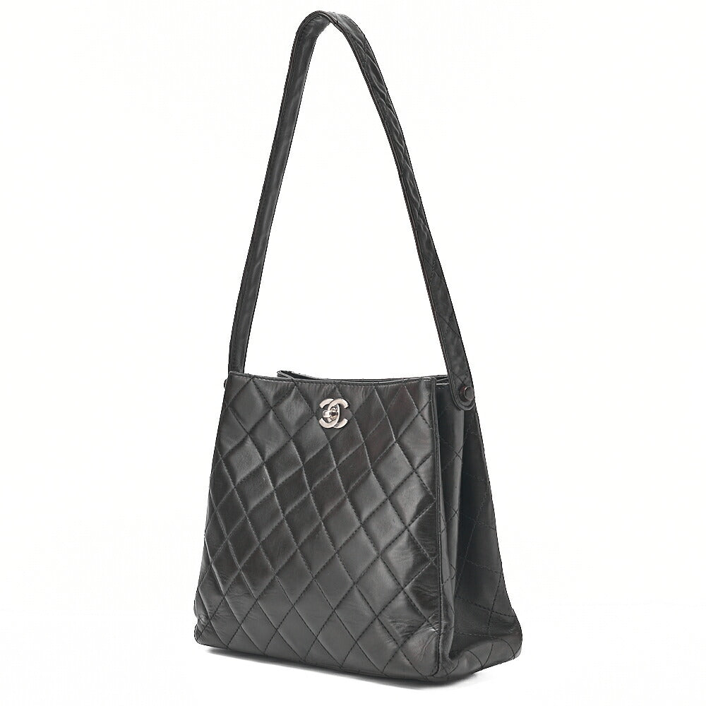 CHANEL Lambskin Matelasse Double Face One Shoulder Black Silver-Tone Hardware, Pre-Owned