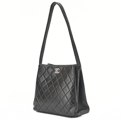 CHANEL Lambskin Matelasse Double Face One Shoulder Black Silver-Tone Hardware, Pre-Owned