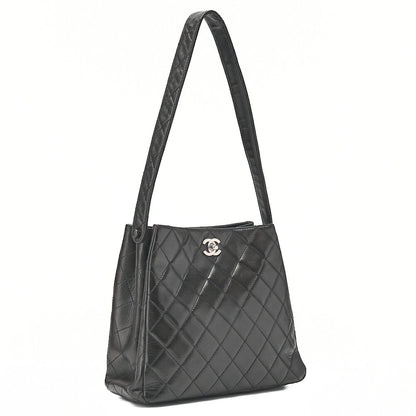 CHANEL Lambskin Matelasse Double Face One Shoulder Black Silver-Tone Hardware, Pre-Owned