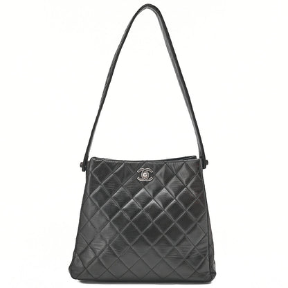 CHANEL Lambskin Matelasse Double Face One Shoulder Black Silver-Tone Hardware, Pre-Owned
