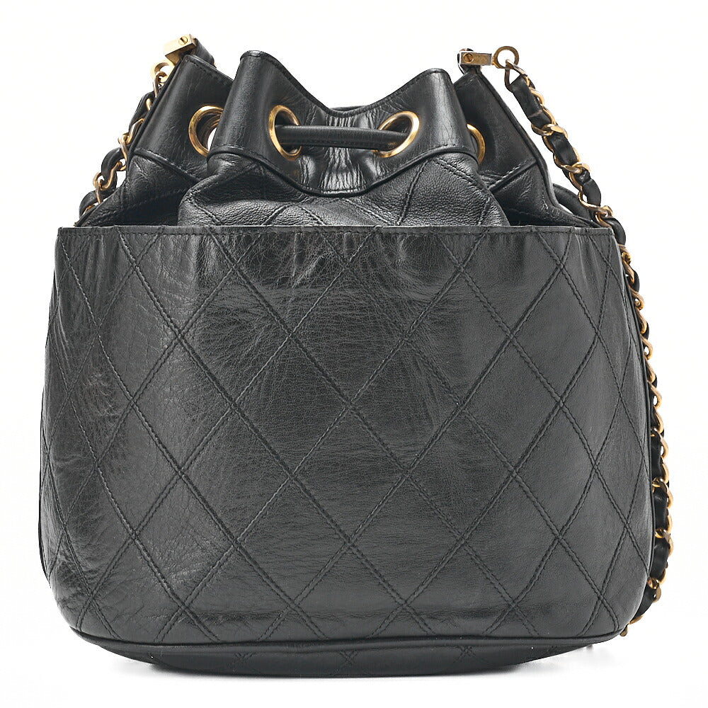 CHANEL Lambskin Matelasse Bicolore Drawstring Style Chain Shoulder Black Gold-Tone Hardware, Pre-Owned