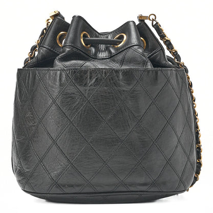 CHANEL Lambskin Matelasse Bicolore Drawstring Style Chain Shoulder Black Gold-Tone Hardware, Pre-Owned