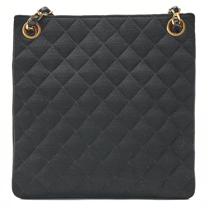 CHANEL Lambskin x Cotton Matelasse Coco Mark Double Chain Shoulder Bag Black Gold-Tone Hardware, Pre-Owned