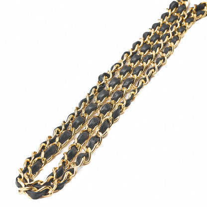 CHANEL Lambskin x Cotton Matelasse Coco Mark Double Chain Shoulder Bag Black Gold-Tone Hardware, Pre-Owned
