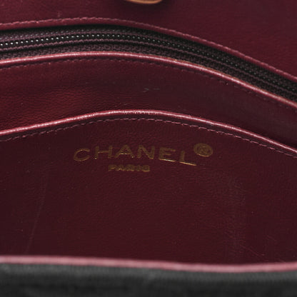 CHANEL Lambskin x Cotton Matelasse Coco Mark Double Chain Shoulder Bag Black Gold-Tone Hardware, Pre-Owned