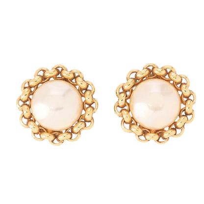 CHANEL Pearl Earrings GP x Faux Pearl Gold (Gold Plating) Gold-Tone Hardware, Pre-Owned
