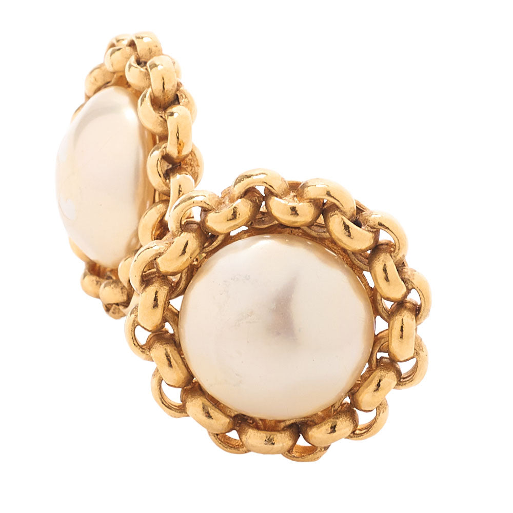 CHANEL Pearl Earrings GP x Faux Pearl Gold (Gold Plating) Gold-Tone Hardware, Pre-Owned