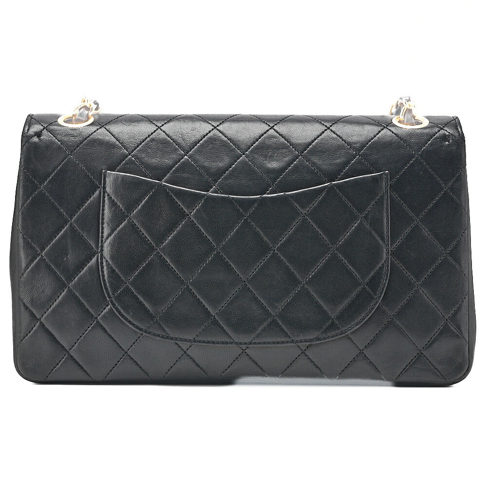 CHANEL Lambskin Matelasse Straight Flap Tang Lock Double Flap Chain Shoulder Bag Black Gold-Tone Hardware, Pre-Owned