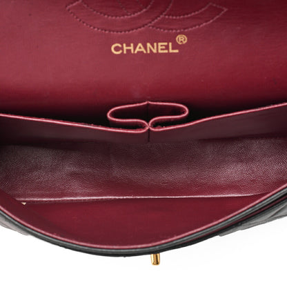 CHANEL Lambskin Matelasse Straight Flap Tang Lock Double Flap Chain Shoulder Bag Black Gold-Tone Hardware, Pre-Owned
