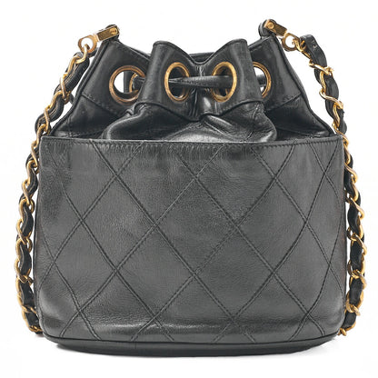CHANEL Lambskin Matelasse Bicolole Drawstring Chain Shoulder Black Gold-Tone Hardware, Pre-Owned