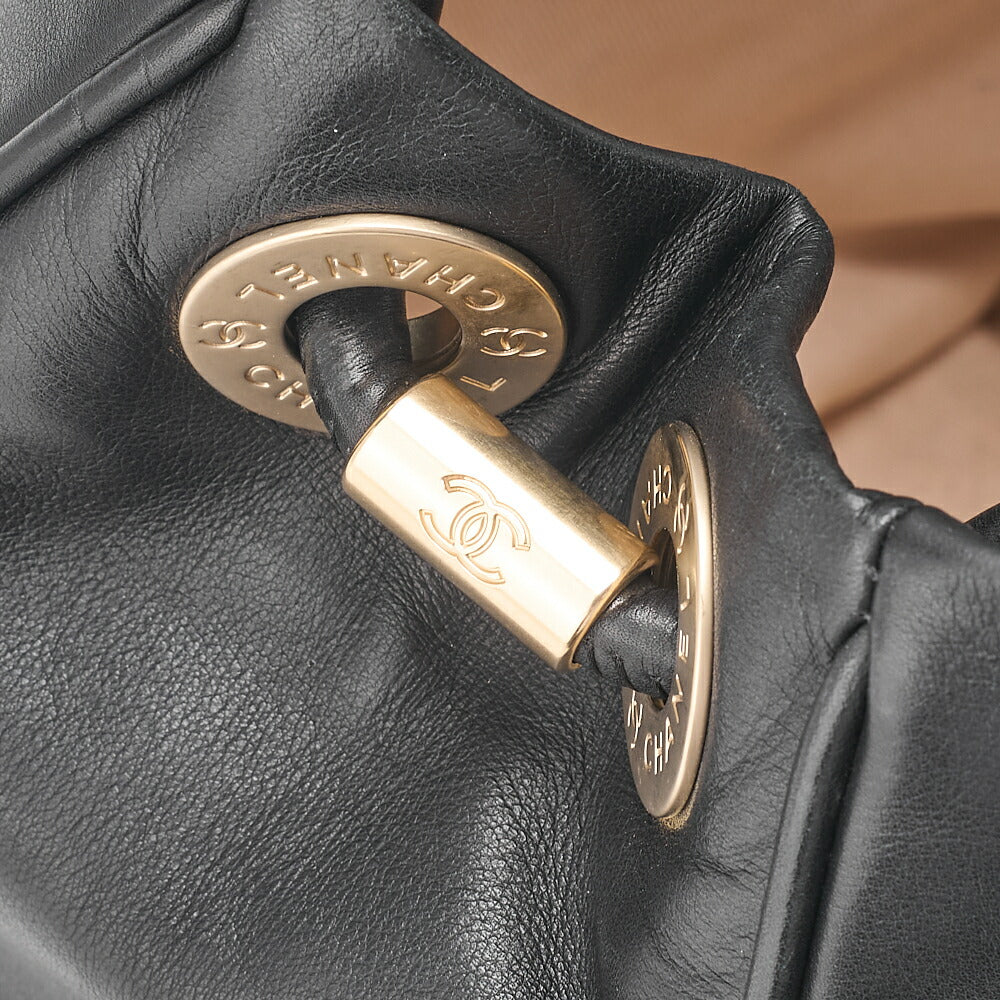 CHANEL Camellia Line Tote Bag Lambskin Black x White Gold-Tone Hardware, Pre-Owned