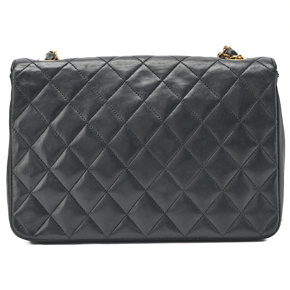 CHANEL Lambskin Matelasse Round Flap Chain Shoulder Black Gold-Tone Hardware, Pre-Owned