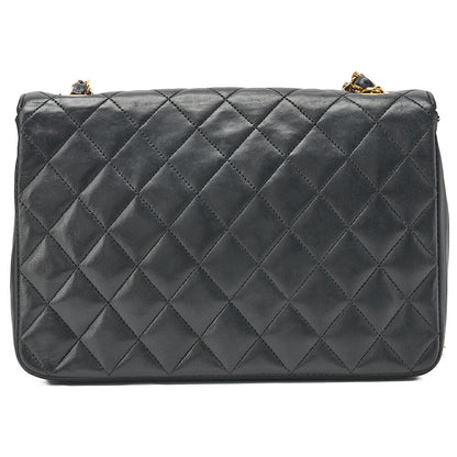 CHANEL Lambskin Matelasse Round Flap Chain Shoulder Black Gold-Tone Hardware, Pre-Owned