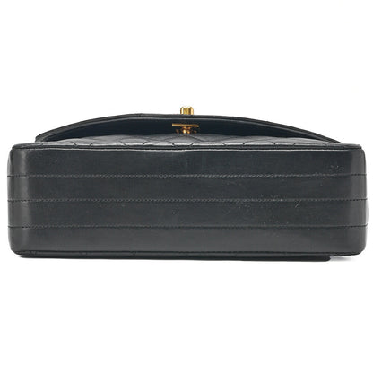 CHANEL Lambskin Matelasse Round Flap Chain Shoulder Black Gold-Tone Hardware, Pre-Owned