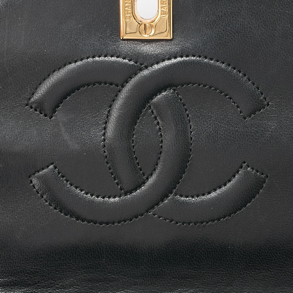 CHANEL Lambskin Matelasse Round Flap Chain Shoulder Black Gold-Tone Hardware, Pre-Owned