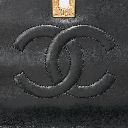 CHANEL Lambskin Matelasse Round Flap Chain Shoulder Black Gold-Tone Hardware, Pre-Owned