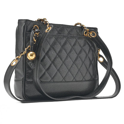 CHANEL Matelasse Chain Shoulder with Ball Charm Caviar Skin Black Gold-Tone Hardware, Pre-Owned