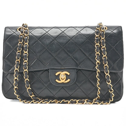 CHANEL Lambskin Matelasse 25cm Double Flap Chain Shoulder Black Gold-Tone Hardware, Pre-Owned