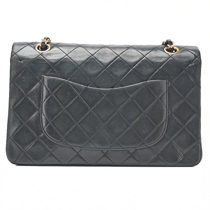 CHANEL Lambskin Matelasse 25cm Double Flap Chain Shoulder Black Gold-Tone Hardware, Pre-Owned