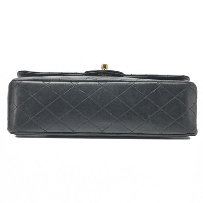 CHANEL Lambskin Matelasse 25cm Double Flap Chain Shoulder Black Gold-Tone Hardware, Pre-Owned