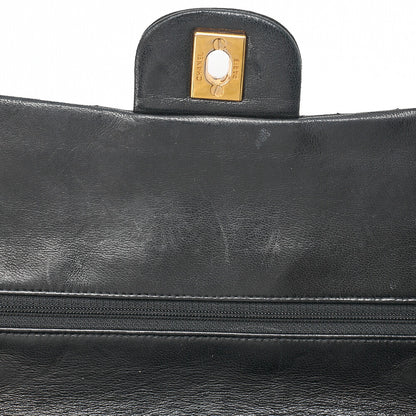 CHANEL Lambskin Matelasse 25cm Double Flap Chain Shoulder Black Gold-Tone Hardware, Pre-Owned