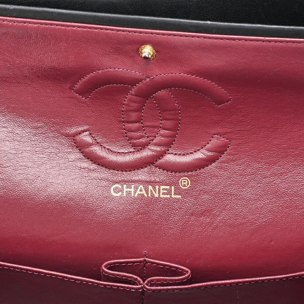 CHANEL Lambskin Matelasse 25cm Double Flap Chain Shoulder Black Gold-Tone Hardware, Pre-Owned