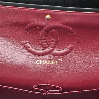CHANEL Lambskin Matelasse 25cm Double Flap Chain Shoulder Black Gold-Tone Hardware, Pre-Owned