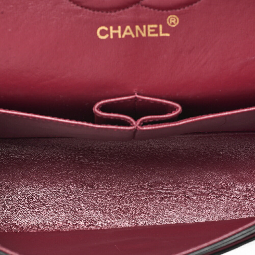 CHANEL Lambskin Matelasse 25cm Double Flap Chain Shoulder Black Gold-Tone Hardware, Pre-Owned