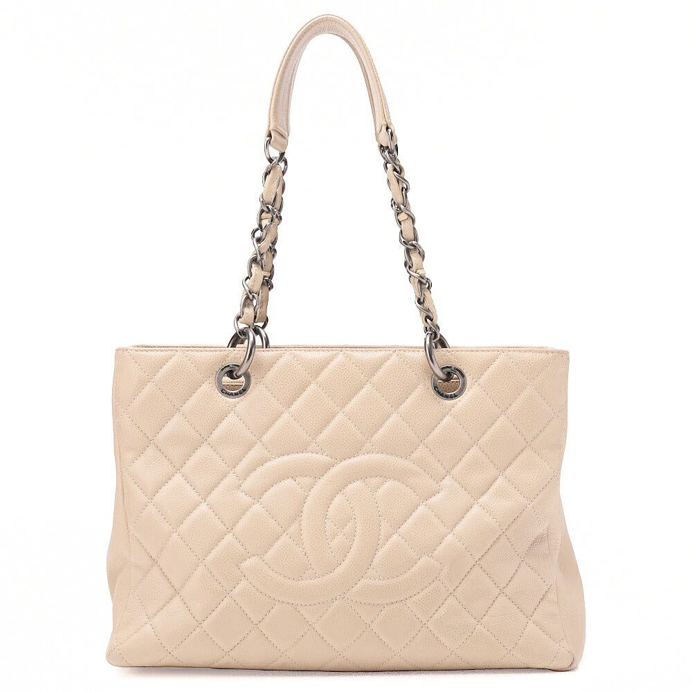 CHANEL Matelasse GST Chain Tote Bag Caviskin Beige Silver-Tone Hardware, Pre-Owned