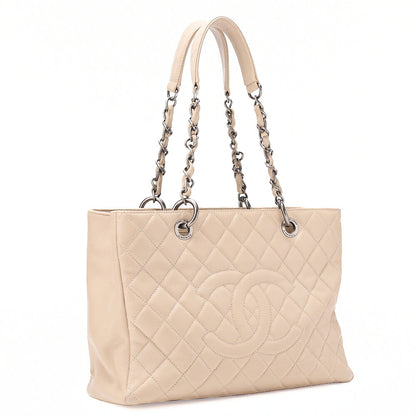 CHANEL Matelasse GST Chain Tote Bag Caviskin Beige Silver-Tone Hardware, Pre-Owned