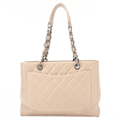 CHANEL Matelasse GST Chain Tote Bag Caviskin Beige Silver-Tone Hardware, Pre-Owned