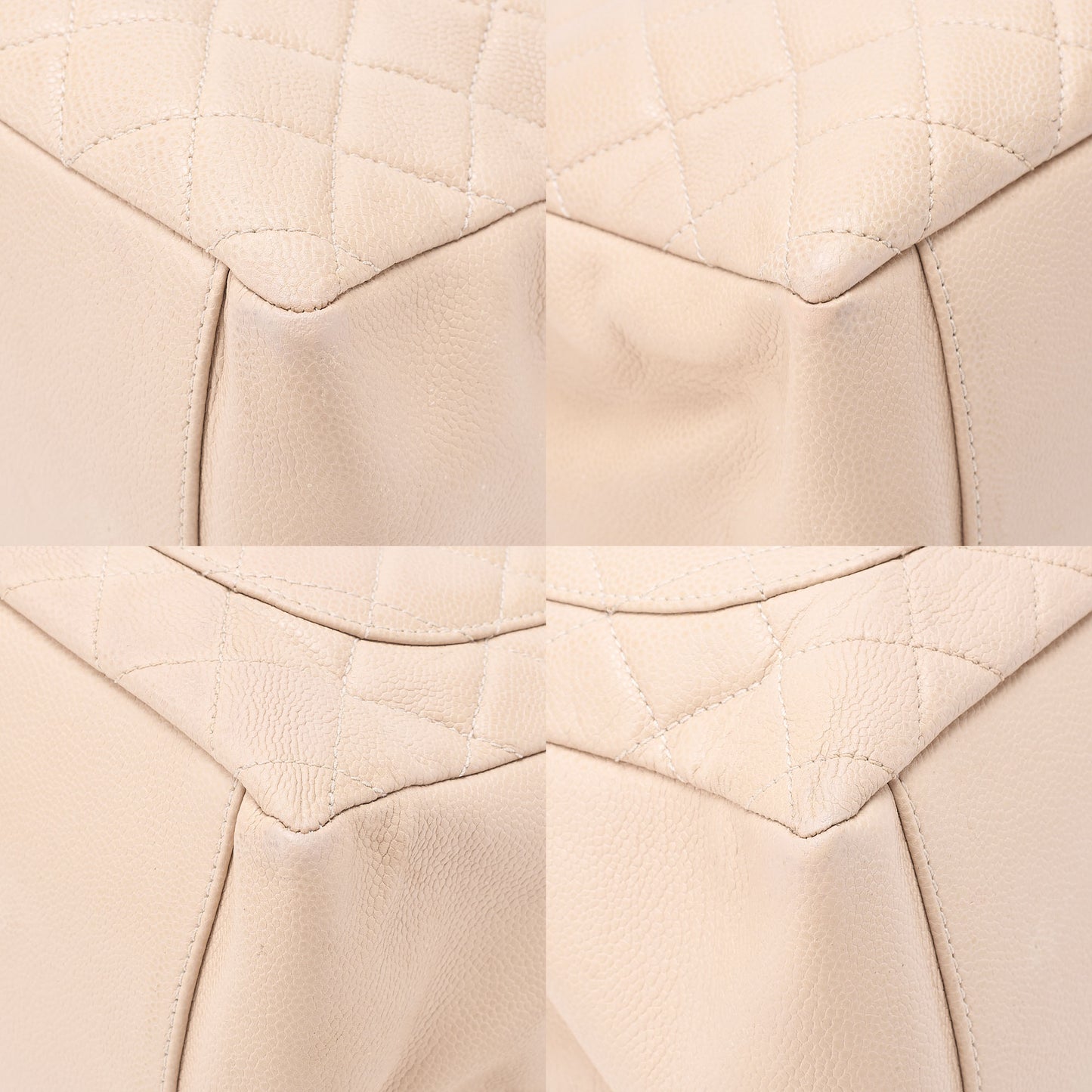 CHANEL Matelasse GST Chain Tote Bag Caviskin Beige Silver-Tone Hardware, Pre-Owned