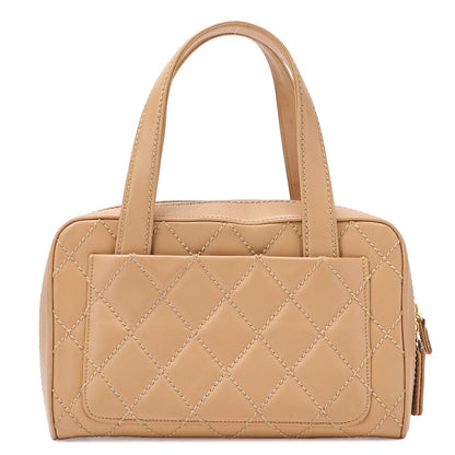 CHANEL Coco Mark Wild Stitch Handbag Calf Leather Beige Gold-Tone Hardware, Pre-Owned