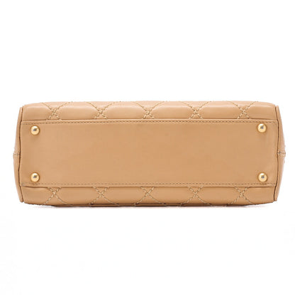 CHANEL Coco Mark Wild Stitch Handbag Calf Leather Beige Gold-Tone Hardware, Pre-Owned
