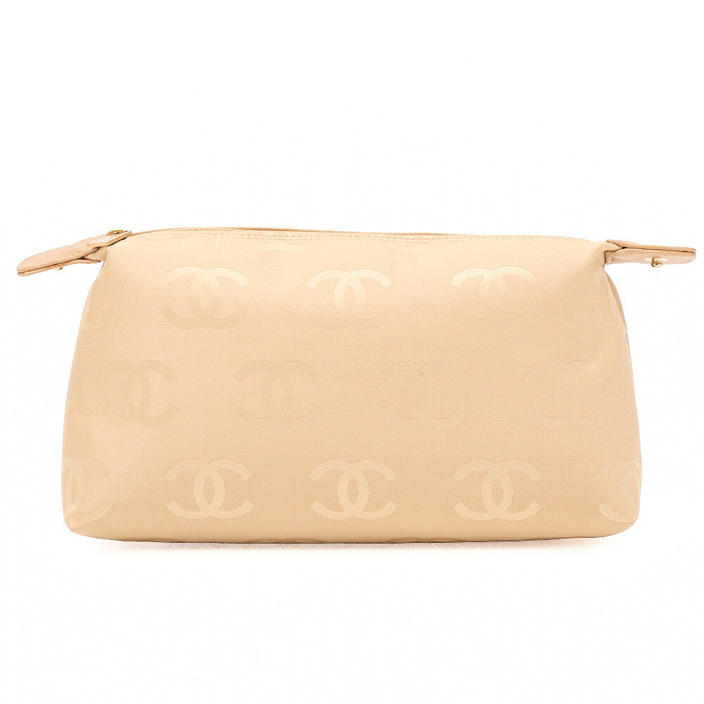 CHANEL Coco Mark Wild Stitch Handbag Calf Leather Beige Gold-Tone Hardware, Pre-Owned
