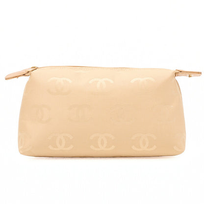CHANEL Coco Mark Wild Stitch Handbag Calf Leather Beige Gold-Tone Hardware, Pre-Owned