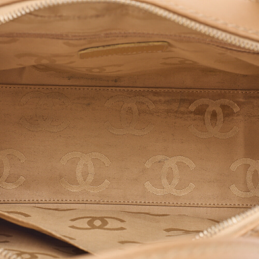 CHANEL Coco Mark Wild Stitch Handbag Calf Leather Beige Gold-Tone Hardware, Pre-Owned