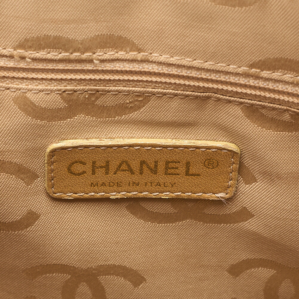 CHANEL Coco Mark Wild Stitch Handbag Calf Leather Beige Gold-Tone Hardware, Pre-Owned