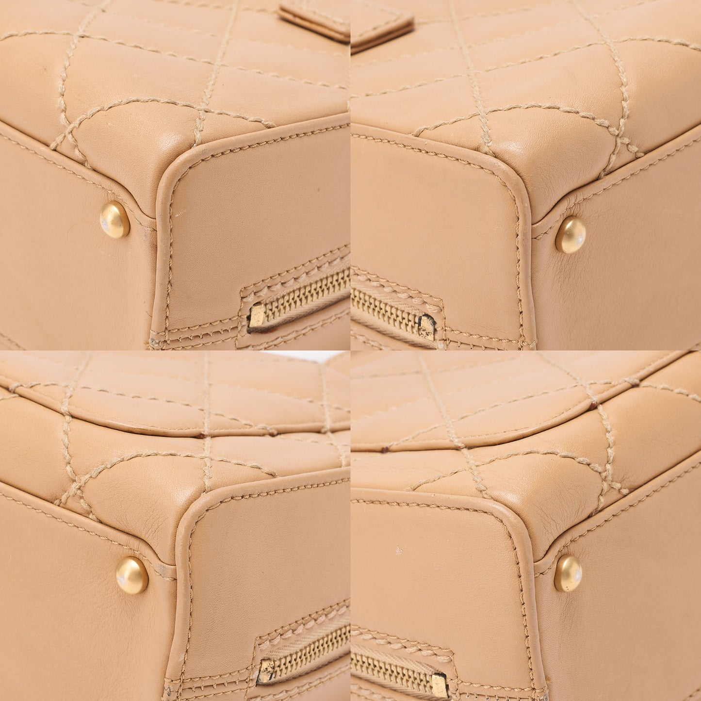 CHANEL Coco Mark Wild Stitch Handbag Calf Leather Beige Gold-Tone Hardware, Pre-Owned