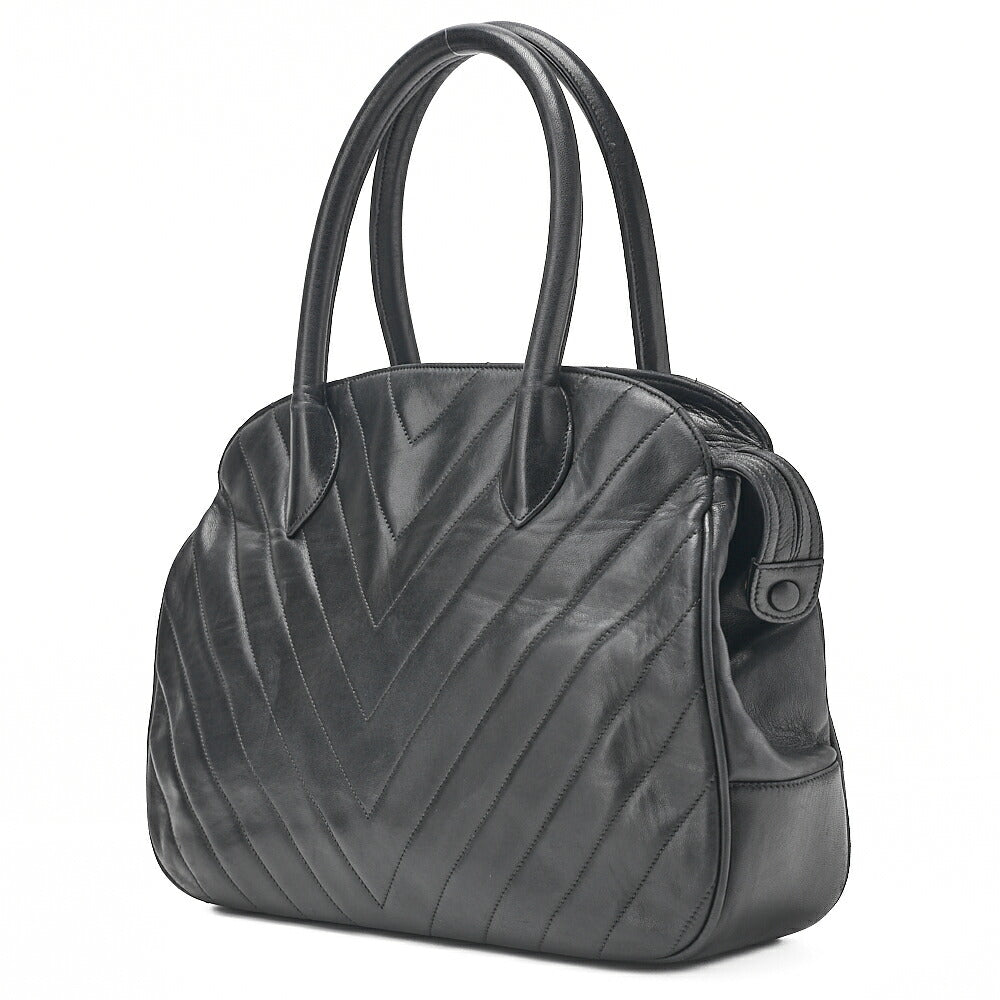 CHANEL Lambskin V-Stitch with Circle Charm Handbag Black Gold-Tone Hardware, Pre-Owned